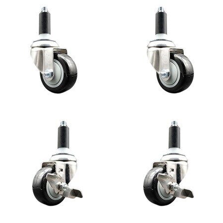 Service Caster 3.5 Inch 316SS Black Poly Swivel 1 Inch Expanding Stem Caster Brake, 2PK SS316EX20S3514-PPUB-BLK-2-TLB-2-1